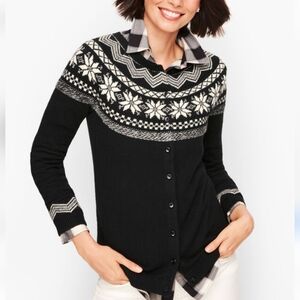 Talbots Fair Isle Black and White Cardigan Sweater Size PM
